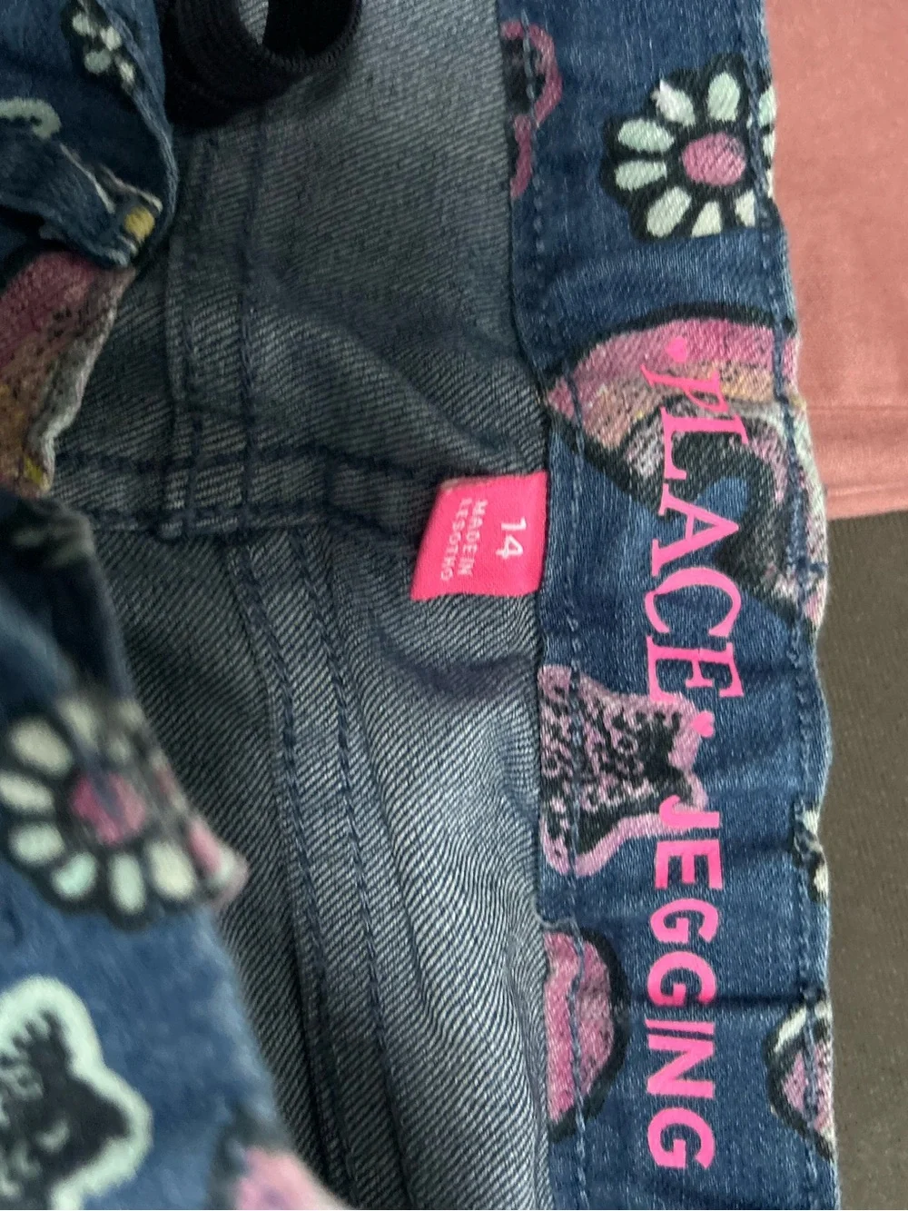 Girls Trio: Black Distressed Jeans, Dusty Pink Pants & Blue Emoji Print jeans